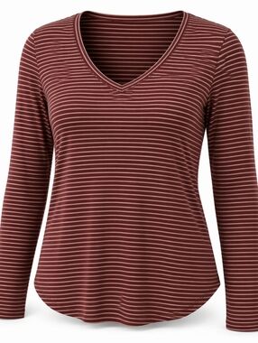 American Eagle Striped Long Sleeve Top Womens Size Large Red White Tee